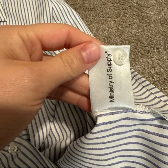 Ministry of Supply Women's White and Blue Striped Button-Down Shirt - Picture 4 of 12